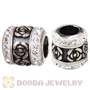 925 Sterling Silver Rose Flower Barrel Bead With Austrian Crystal 