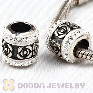 925 Sterling Silver Rose Flower Barrel Bead With Austrian Crystal 