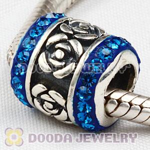 925 Sterling Silver Rose Flower Barrel Bead With Austrian Crystal 