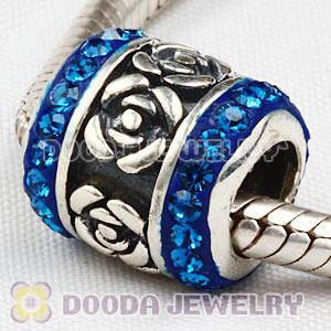 925 Sterling Silver Rose Flower Barrel Bead With Austrian Crystal