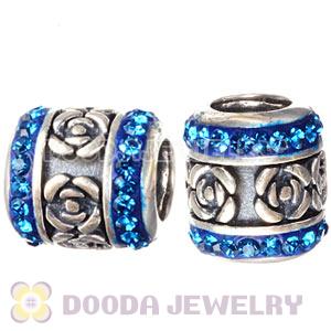 925 Sterling Silver Rose Flower Barrel Bead With Austrian Crystal 