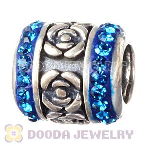 925 Sterling Silver Rose Flower Barrel Bead With Austrian Crystal 