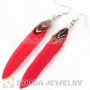Natural Pink And Grizzly Rooster Feather Earrings With Alloy Fishhook Wholesale