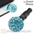 8mm Cyan Czech Crystal Ball Earphone Jack Plug For iPhone Wholesale