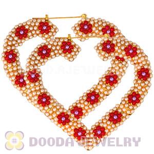 85X80mm Basketball Wives Bamboo Pearl Heart Earrings Wholesale