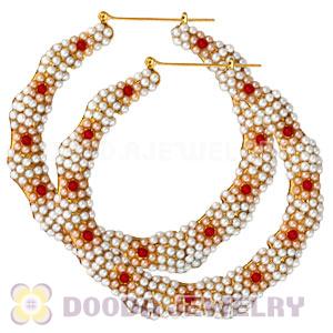 85mm Basketball Wives Bamboo Pearl Hoop Earrings Wholesale