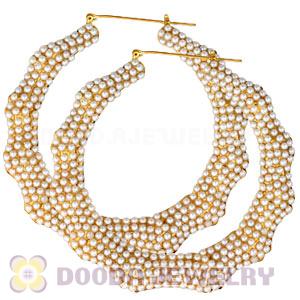 90mm Basketball Wives Bamboo Pearl Hoop Earrings Wholesale