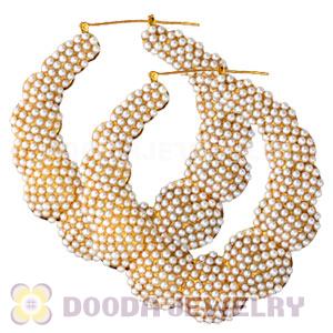 80mm Basketball Wives Bamboo Buddhist Bead Pearl Hoop Earrings 