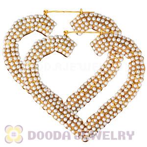 85X80mm Basketball Wives Bamboo Pearl Heart Earrings Wholesale