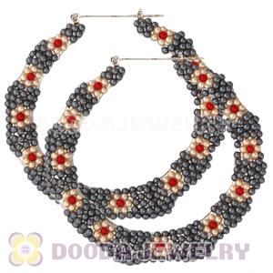 85mm Basketball Wives Bamboo Pearl Hoop Flower Earrings Wholesale