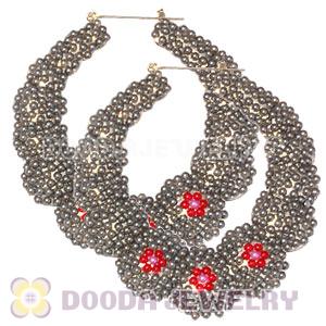 80mm Silver Basketball Wives Bamboo Buddhist Bead Pearl Hoop Earrings 