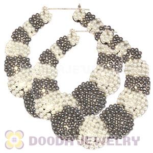 80mm Silver Basketball Wives Bamboo Buddhist Bead Pearl Hoop Earrings 