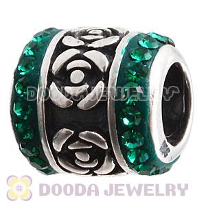 925 Sterling Silver Rose Flower Barrel Bead With Blue Austrian Crystal