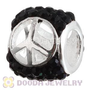 925 Sterling Silver Peace Sign Bead With Black Austrian Crystal