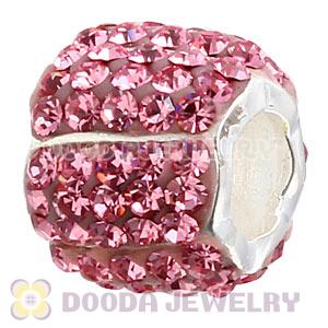 925 Sterling Silver Jeweled Petals Bead With Pink Austrian Crystal 