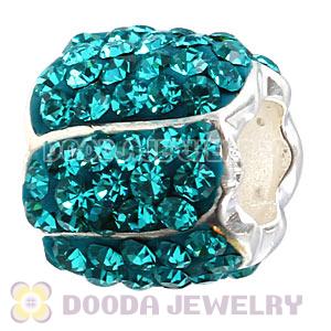 925 Sterling Silver Jeweled Petals Bead With Blue Austrian Crystal