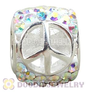 925 Sterling Silver Peace Sign Bead With Austrian Crystal