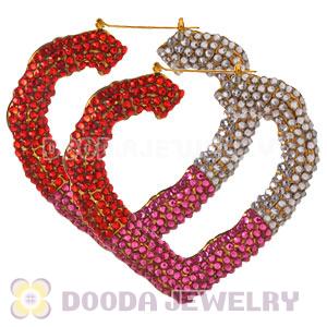 85X90mm Basketball Wives Bamboo Crystal Heart Earrings Wholesale