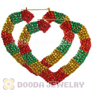 85X90mm Colorful Basketball Wives Bamboo Crystal Heart Earrings Wholesale