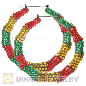 85mm Basketball Wives Bamboo Resin Crystal Hoop Earrings Wholesale