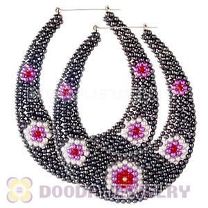 76X90mm Basketball Wives Bamboo Pearl Flower Earrings Wholesale