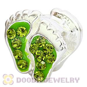 925 Sterling Silver Foot Charm Bead With Olivine Austrian Crystal