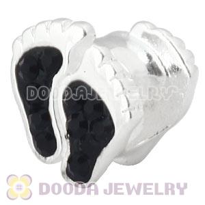 925 Sterling Silver Foot Charm Bead With Black Austrian Crystal