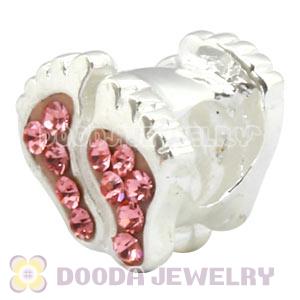 925 Sterling Silver Foot Charm Bead With Pink Austrian Crystal 