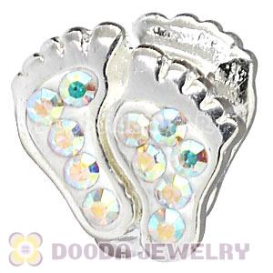 925 Sterling Silver Feet Charms Bead With Austrian Crystal 