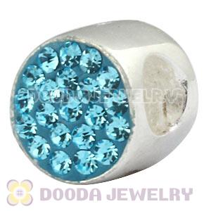 925 Sterling Silver Cylinder Beads With Cyan Austrian Crystal Wholesale
