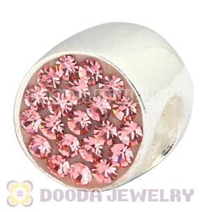 925 Sterling Silver Cylinder Beads With Pink Austrian Crystal Wholesale