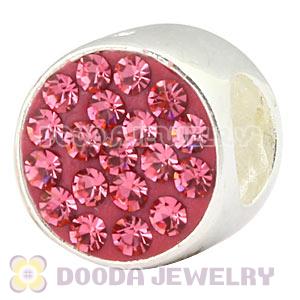 925 Sterling Silver Cylinder Beads With Fushia Austrian Crystal Wholesale