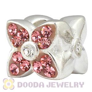 925 Sterling Silver Four Leaf Clover Beads With Pink Austrian Crystal 