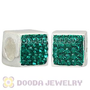 Sterling Silver European Green Austrian Crystal Dice Cube Beads