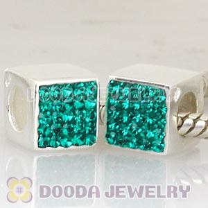Sterling Silver European Green Austrian Crystal Dice Cube Beads