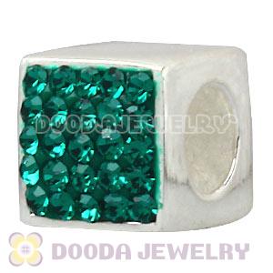 925 Sterling Silver Dice Charm Beads With Green Austrian Crystal Wholesale