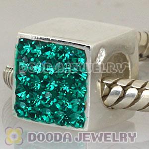 Sterling Silver European Green Austrian Crystal Dice Cube Beads