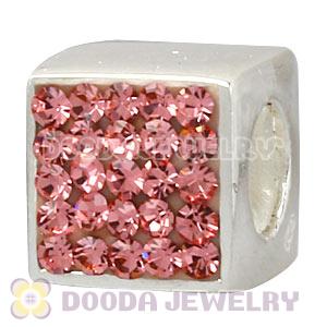 925 Sterling Silver Dice Charm Beads With Pink Austrian Crystal Wholesale