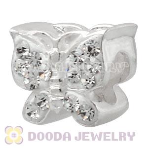 925 Sterling Silver Butterfly Charm Beads With White Austrian Crystal