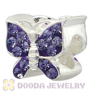 925 Sterling Silver Butterfly Charm Beads With Purple Austrian Crystal 