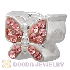925 Sterling Silver Butterfly Charm Beads With Pink Austrian Crystal