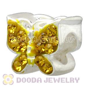 925 Sterling Silver Butterfly Charm Beads With Yellow Austrian Crystal 