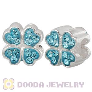 Sterling Silver European Cyan Austrian Crystal Four Leaf Clover Beads Wholesale