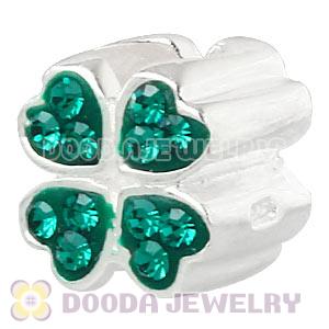 925 Sterling Silver Four Leaf Clover Charm Beads With Green Austrian Crystal