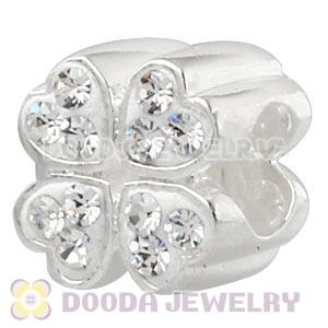 925 Sterling Silver Four Leaf Clover Charm Beads With White Austrian Crystal 