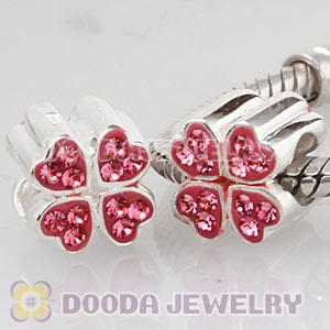 Sterling Silver European Pink Austrian Crystal Four Leaf Clover Beads Wholesale