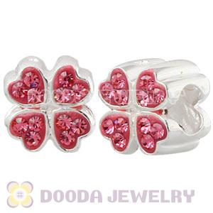 Sterling Silver European Pink Austrian Crystal Four Leaf Clover Beads Wholesale