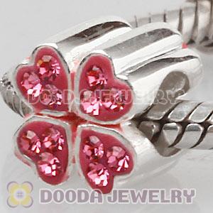 Sterling Silver European Pink Austrian Crystal Four Leaf Clover Beads Wholesale