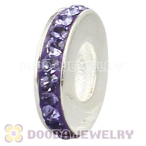 Sterling Silver European Spacer Beads With Lavender Austrian Crystal 