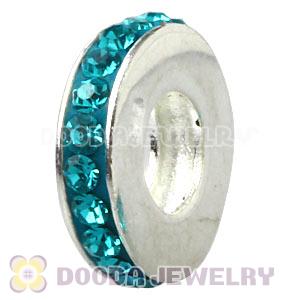 Sterling Silver European Spacer Beads With Blue Austrian Crystal 